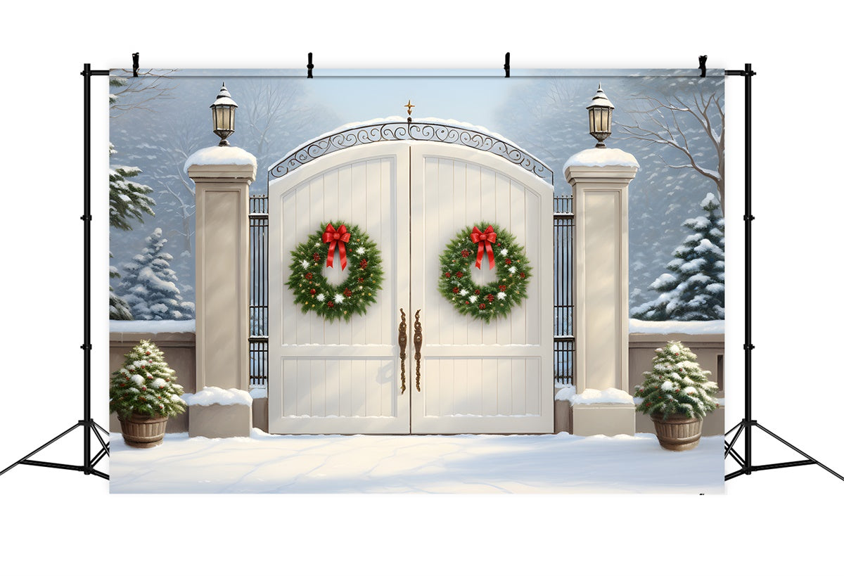 Christmas Photo Backdrop Wreath White Gate Backdrop UK By Magali