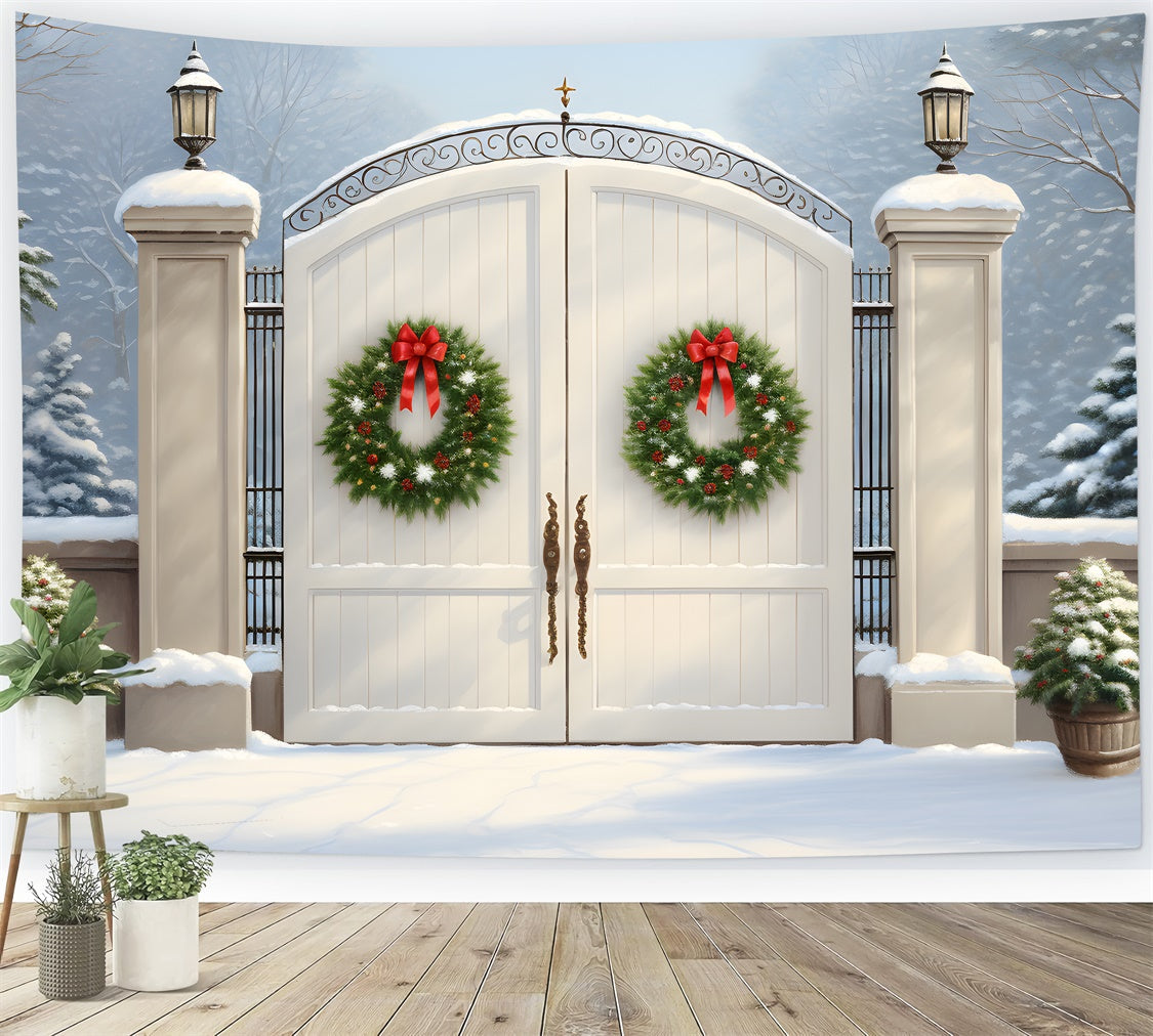 Christmas Photo Backdrop Wreath White Gate Backdrop UK By Magali