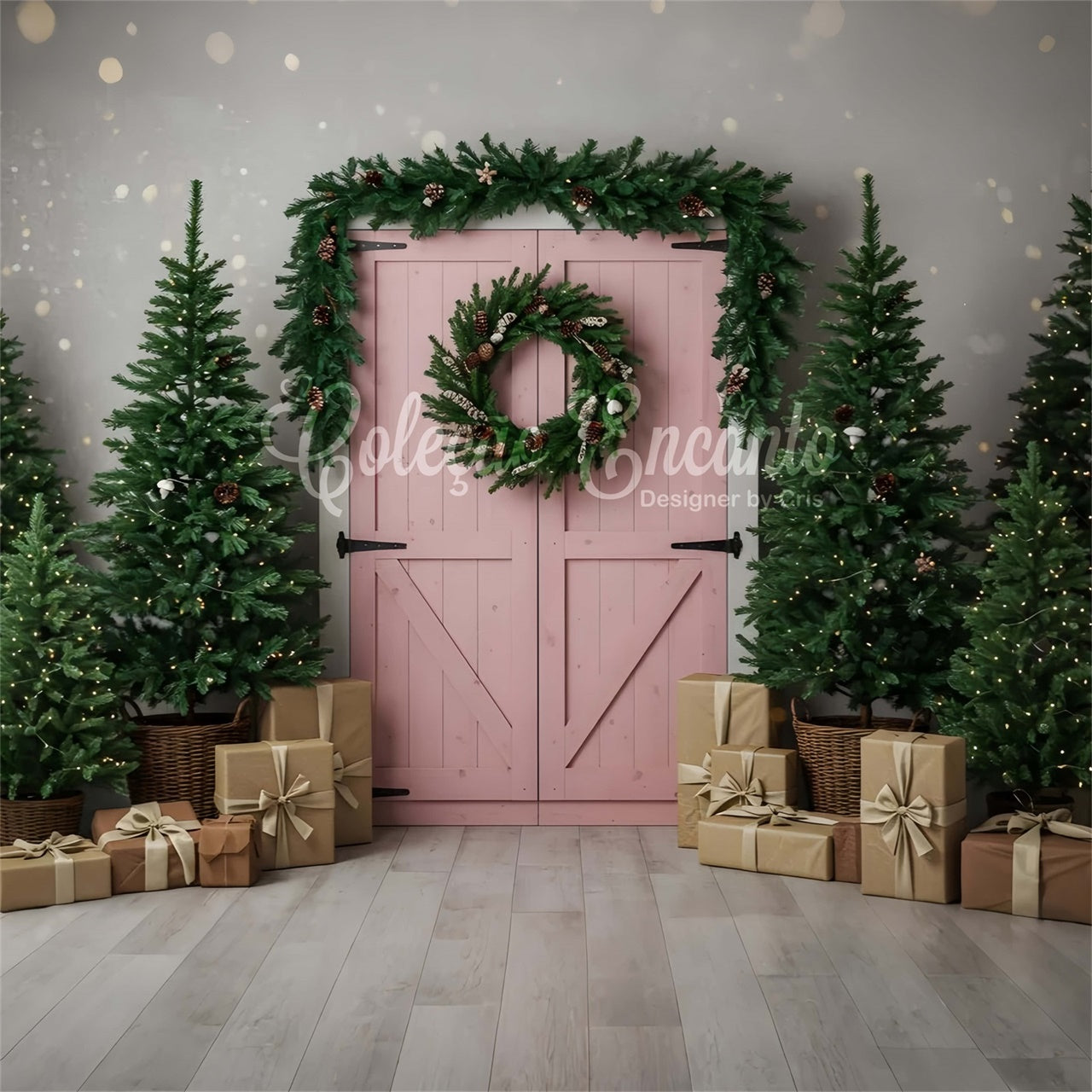 Professional Christmas Backdrops Pink Barn Door Tree Backdrop UK By Magali