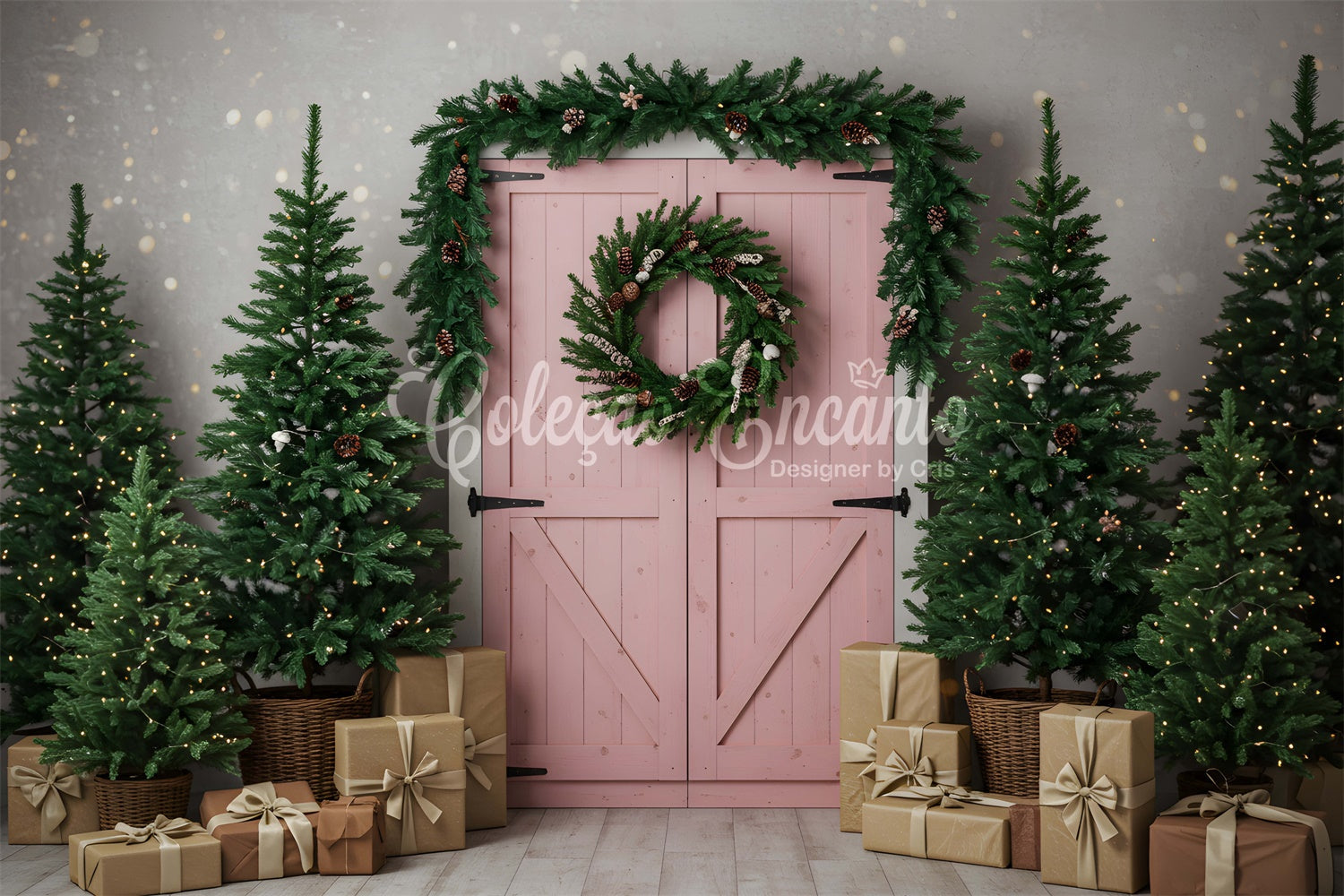Professional Christmas Backdrops Pink Barn Door Tree Backdrop UK By Magali