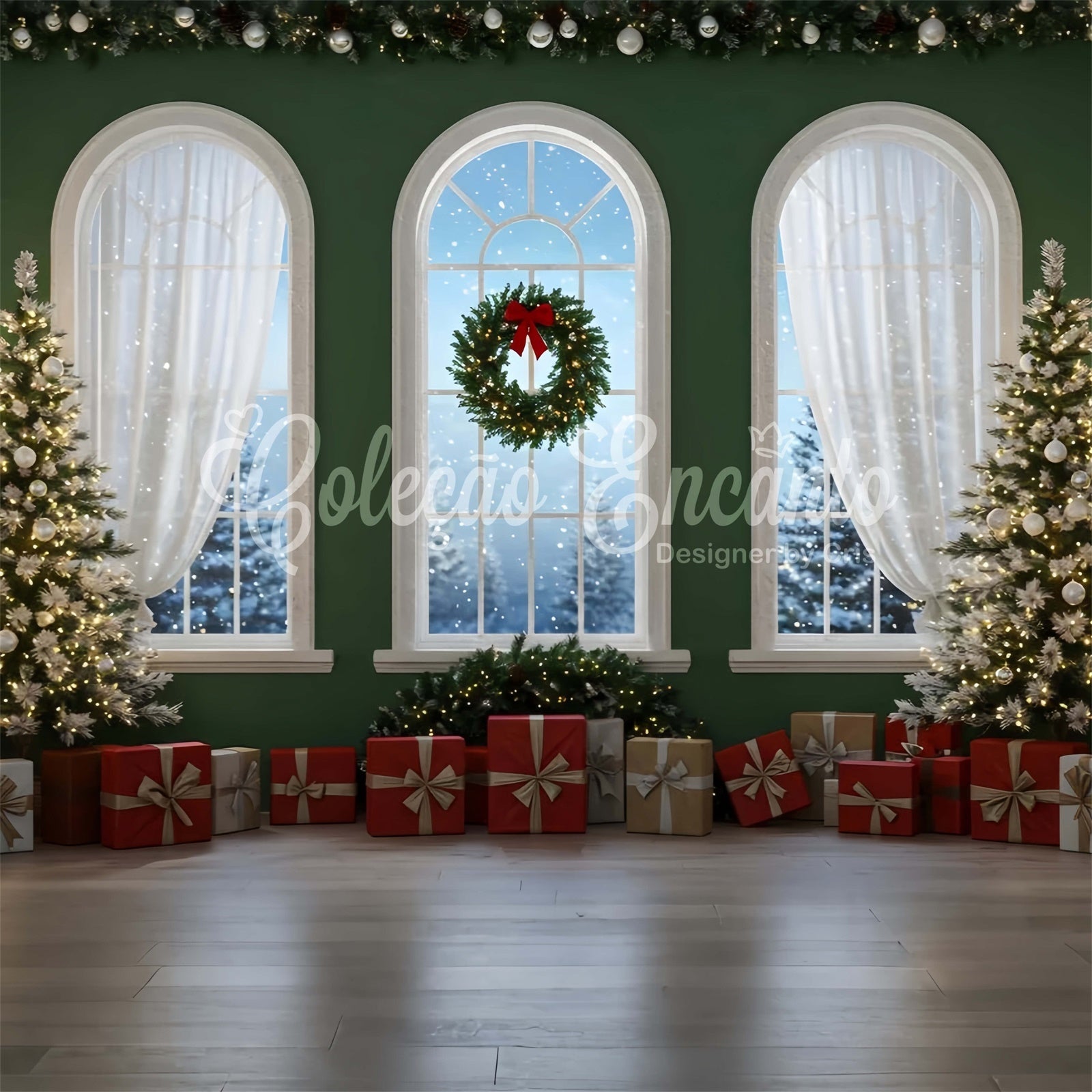 Christmas Backdrop Ideas Festive Garland Presents Backdrop UK By Magali