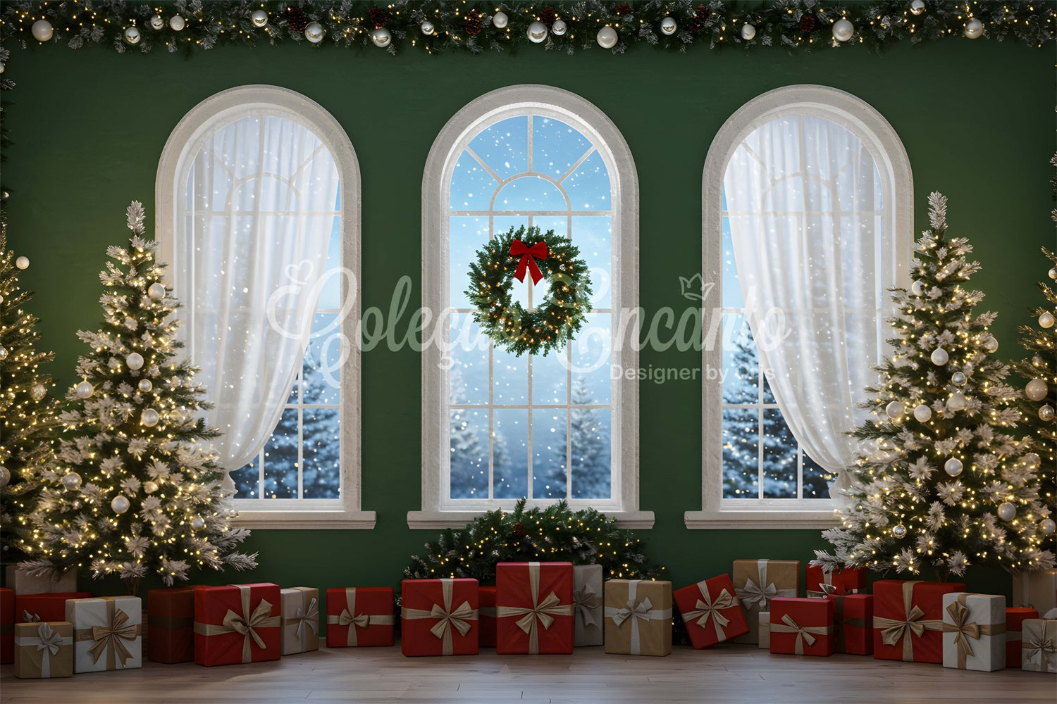 Christmas Backdrop Ideas Festive Garland Presents Backdrop UK By Magali