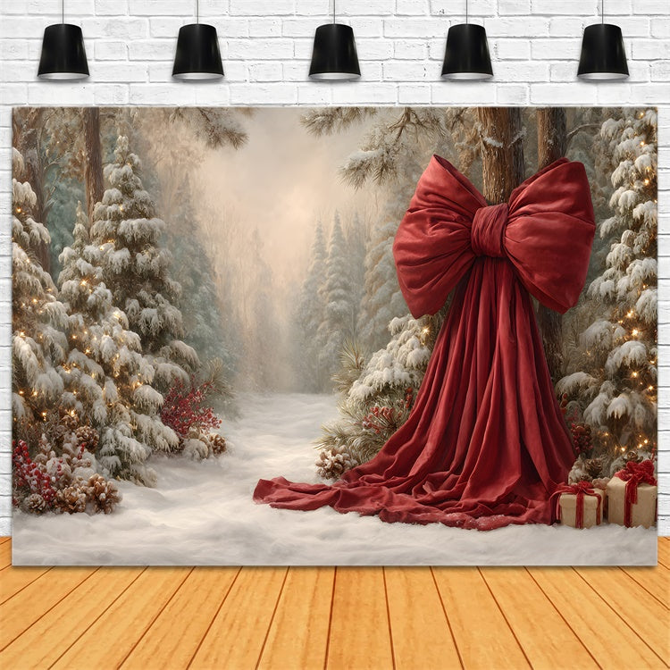 Christmas Tree Backdrop Snowy Forest Holiday Bow Backdrop UK By Magali