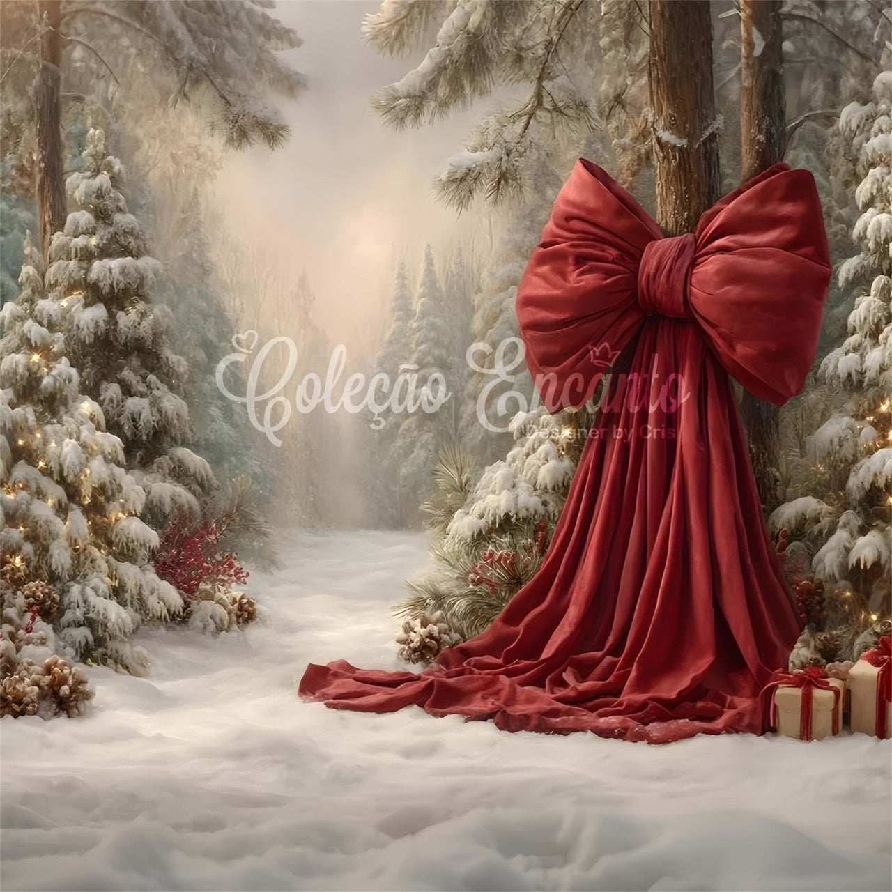 Christmas Tree Backdrop Snowy Forest Holiday Bow Backdrop UK By Magali