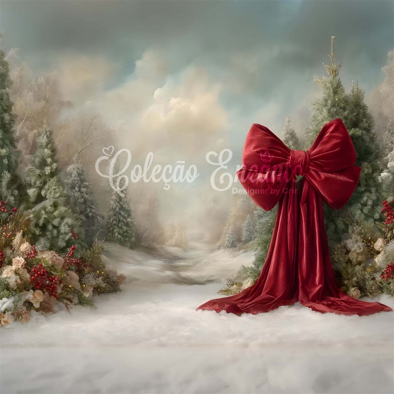 Christmas Photography Backdrops Winter Pines Snow Path Backdrop UK By Magali
