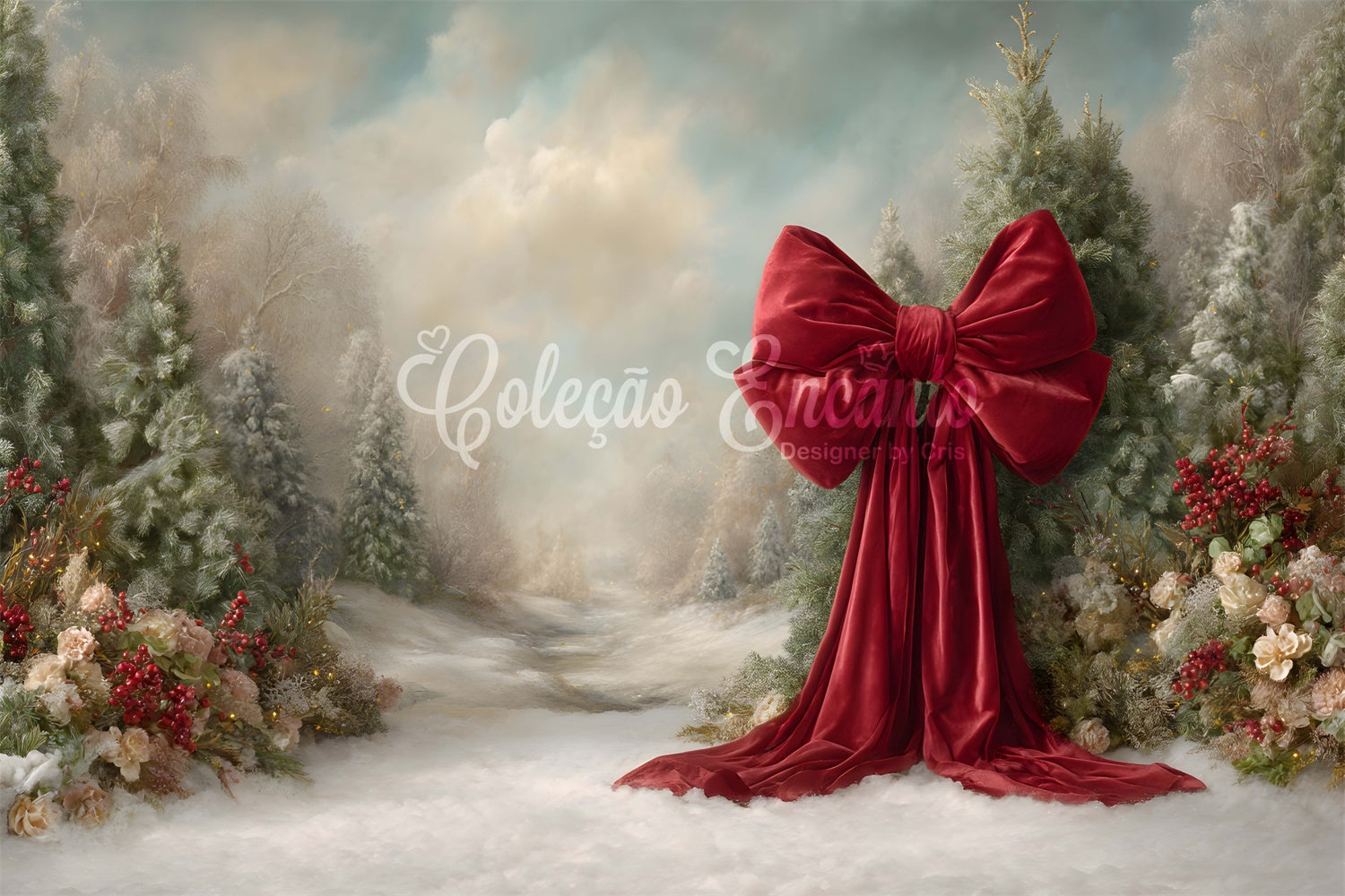 Christmas Photography Backdrops Winter Pines Snow Path Backdrop UK By Magali