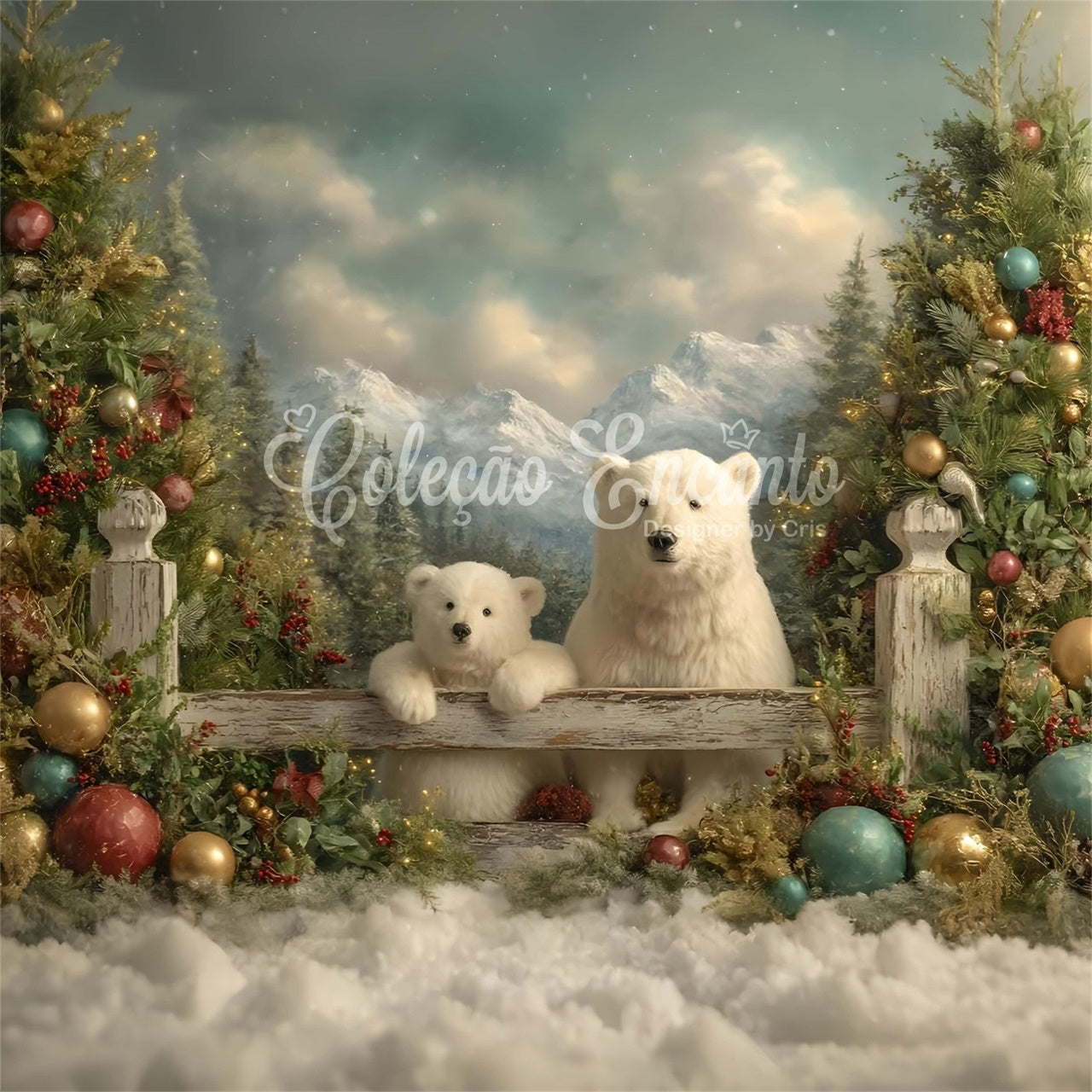 Christmas Backdrop Ideas Polar Bears Mountain View Backdrop UK By Magali
