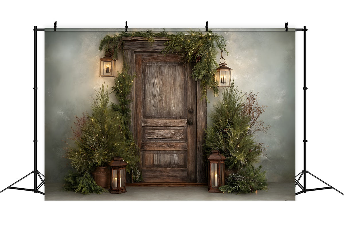 Christmas Backdrops Rustic Wooden Door Greenery Backdrop UK By Magali