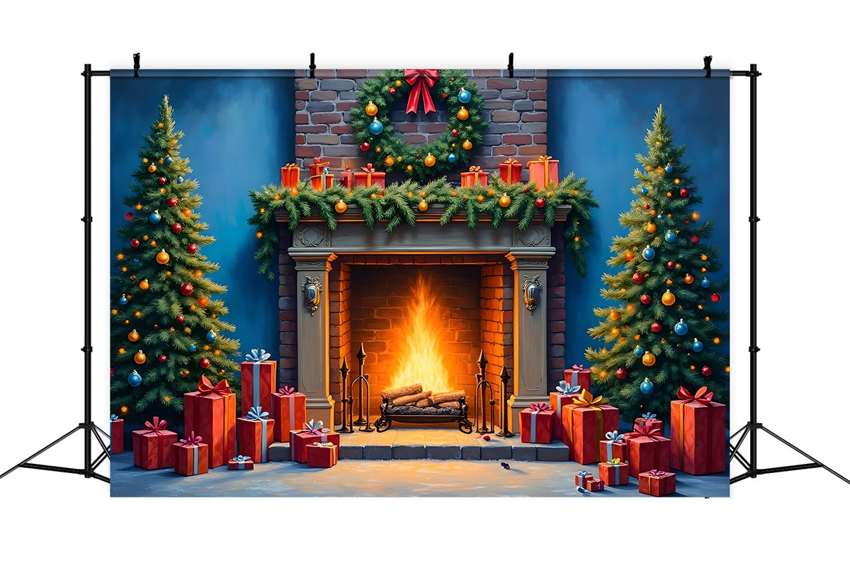 Christmas Fireplace Backdrop Fireplace Garland Tree Backdrop UK By Magali