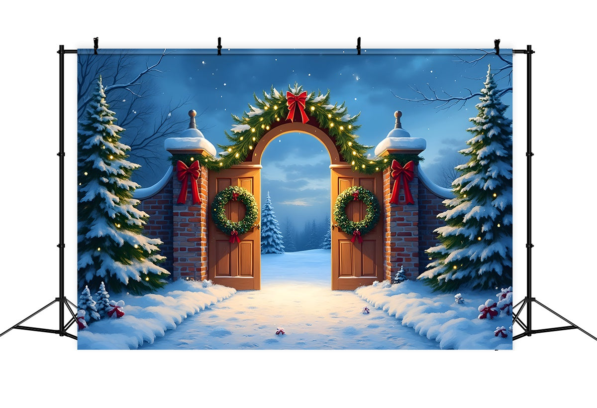 Christmas Backdrop Ideas Wreath Snowy Entry Backdrop UK By Magali