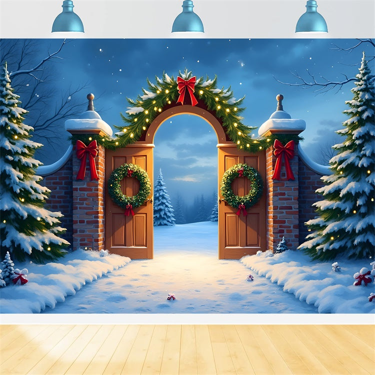 Christmas Backdrop Ideas Wreath Snowy Entry Backdrop UK By Magali