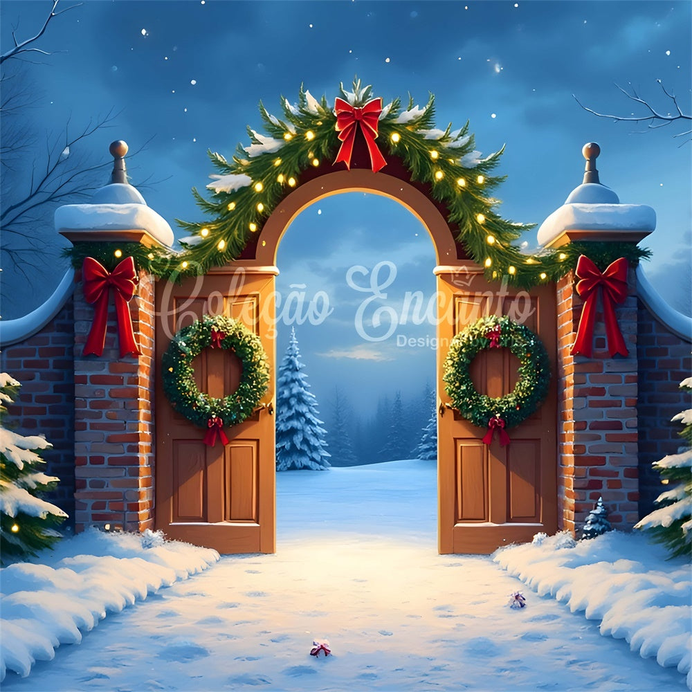 Christmas Backdrop Ideas Wreath Snowy Entry Backdrop UK By Magali