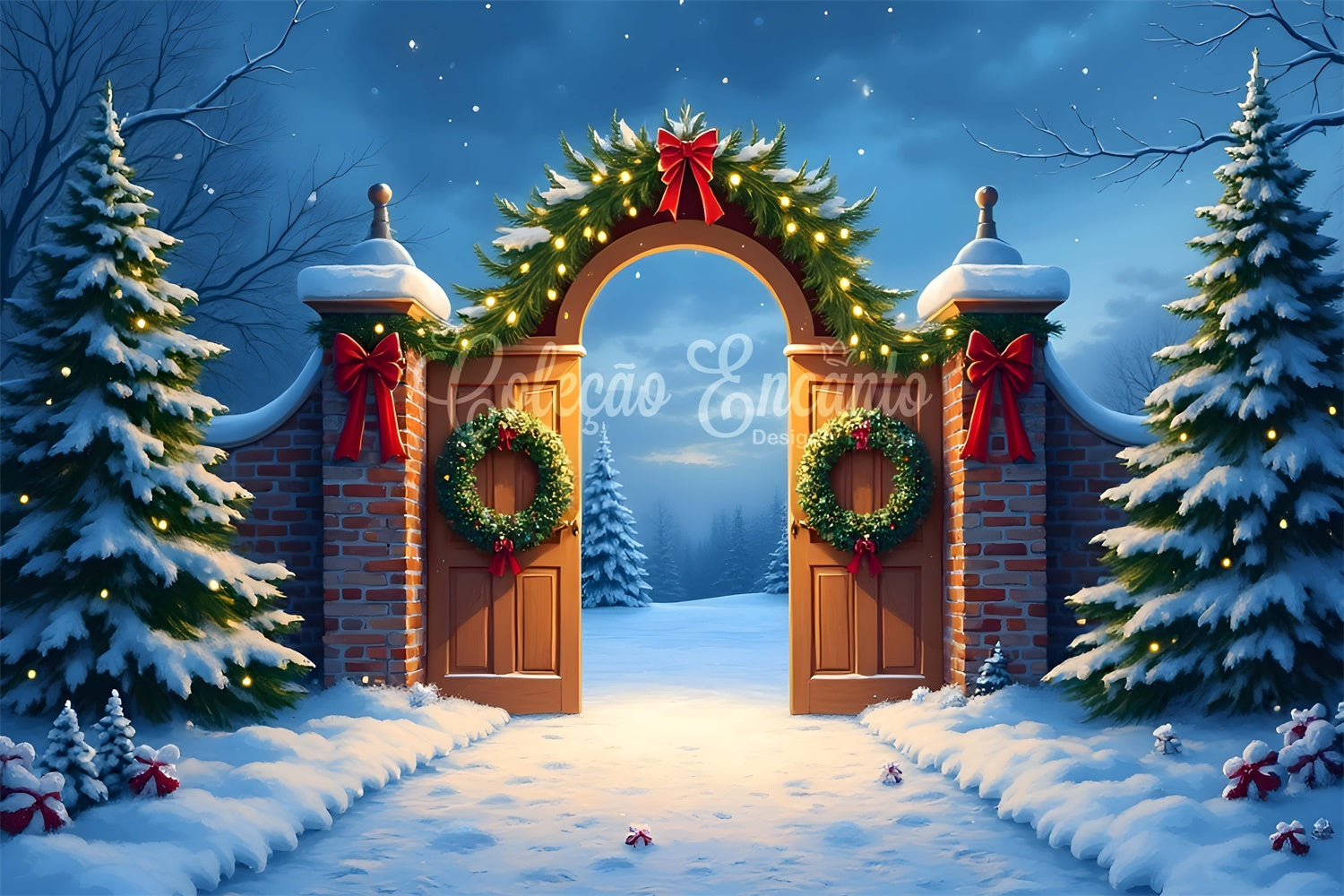 Christmas Backdrop Ideas Wreath Snowy Entry Backdrop UK By Magali