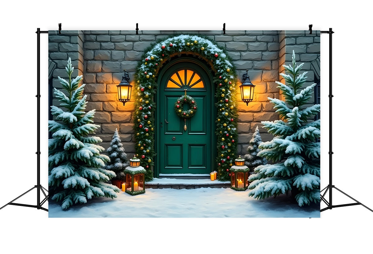 Xmas Backdrops Stone Wall Wreath Green Door Backdrop UK By Magali