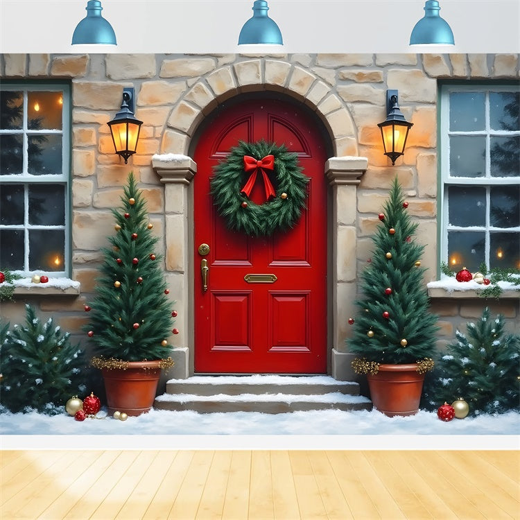 Christmas Photography Backdrops Red Door Stone Wall Backdrop UK By Magali
