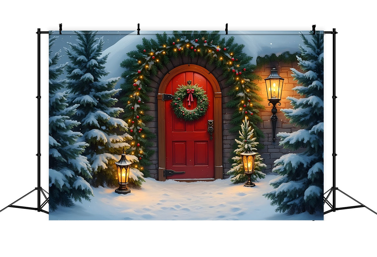 Xmas Backdrops Snow Pine Trees Door Backdrop UK By Magali