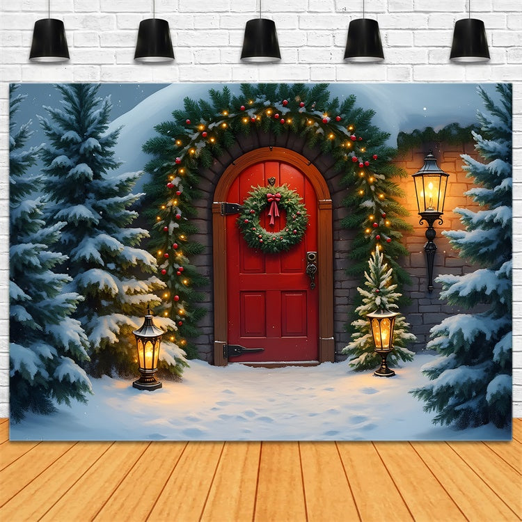 Xmas Backdrops Snow Pine Trees Door Backdrop UK By Magali