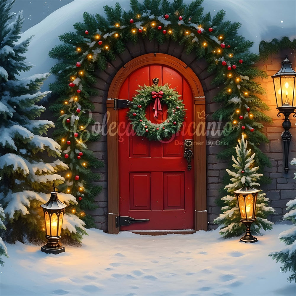 Xmas Backdrops Snow Pine Trees Door Backdrop UK By Magali