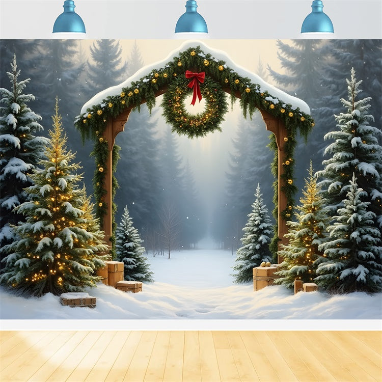 Xmas Backdrops Snowy Forest Arch Wreath Backdrop UK By Magali