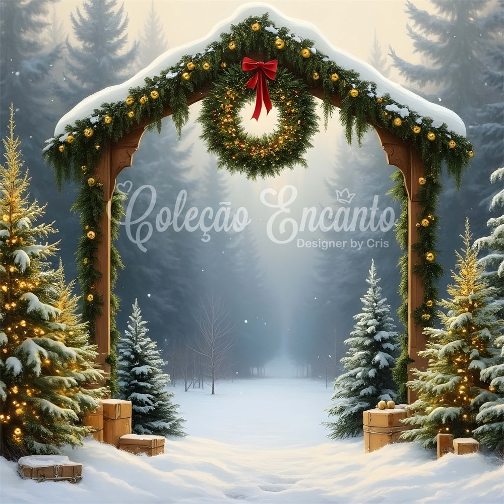 Xmas Backdrops Snowy Forest Arch Wreath Backdrop UK By Magali