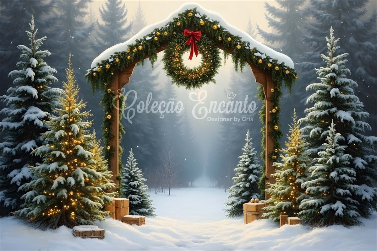 Xmas Backdrops Snowy Forest Arch Wreath Backdrop UK By Magali