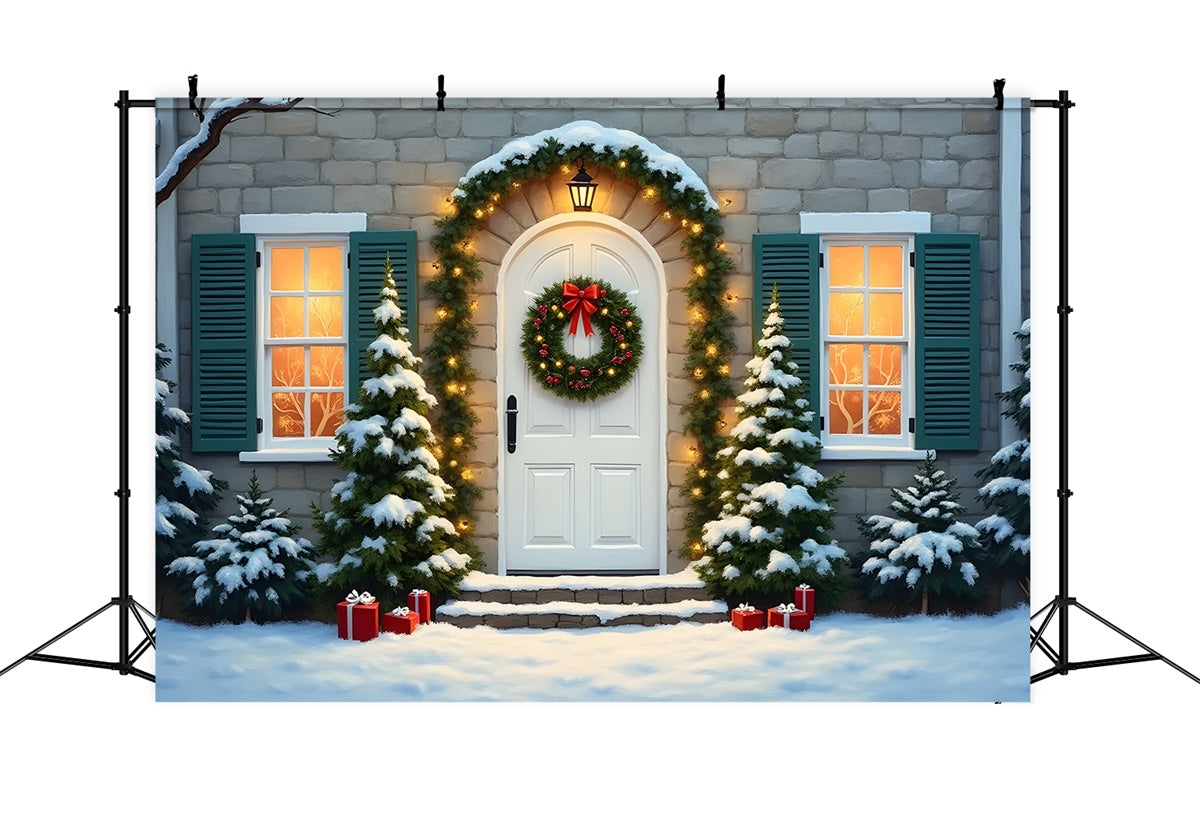 Christmas Backdrops Door Pine Garland Backdrop UK By Magali