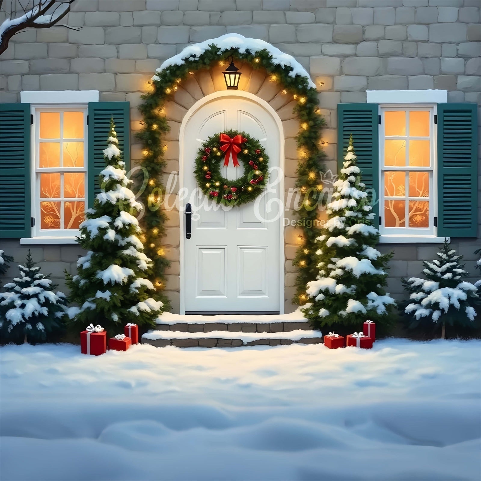 Christmas Backdrops Door Pine Garland Backdrop UK By Magali
