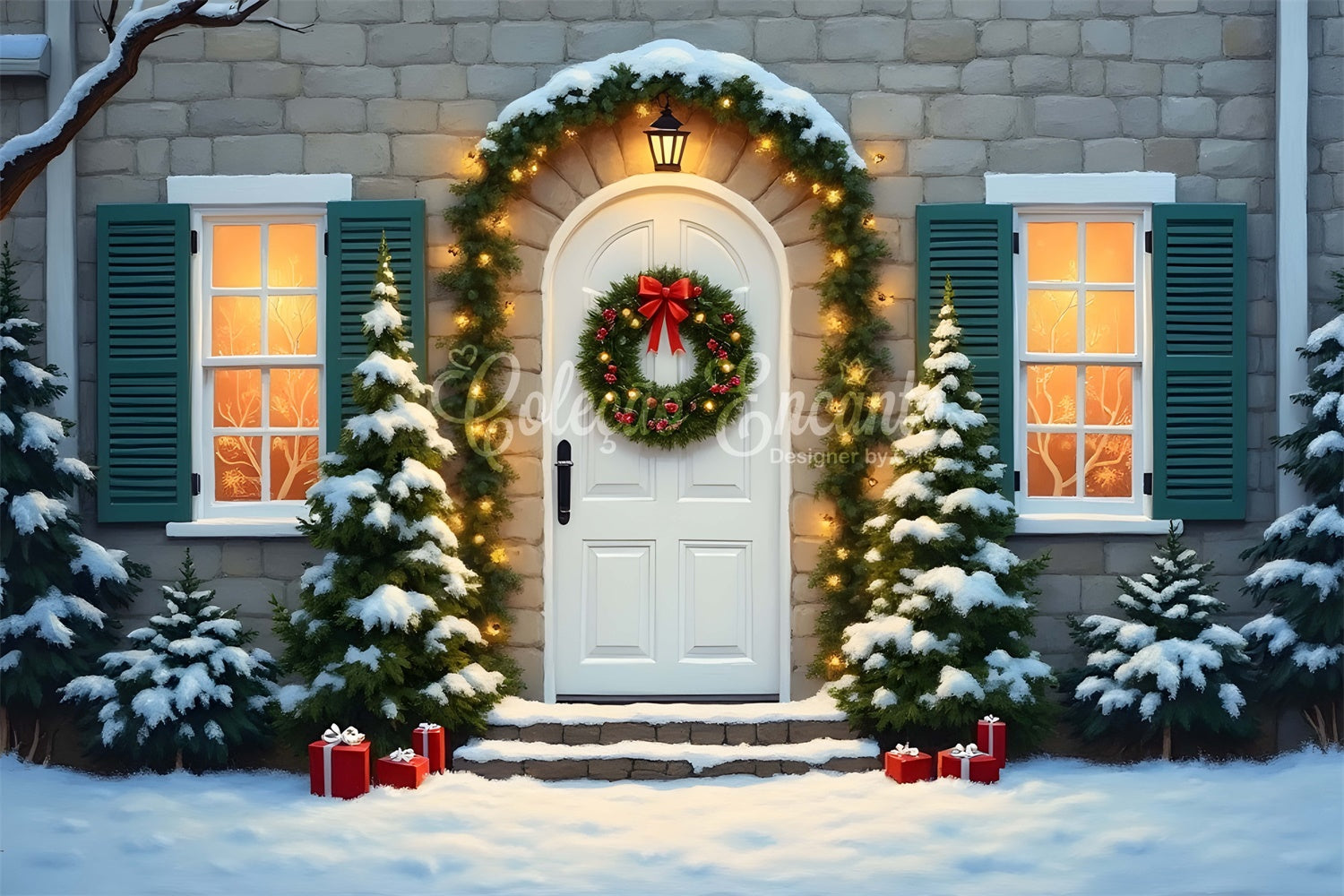 Christmas Backdrops Door Pine Garland Backdrop UK By Magali
