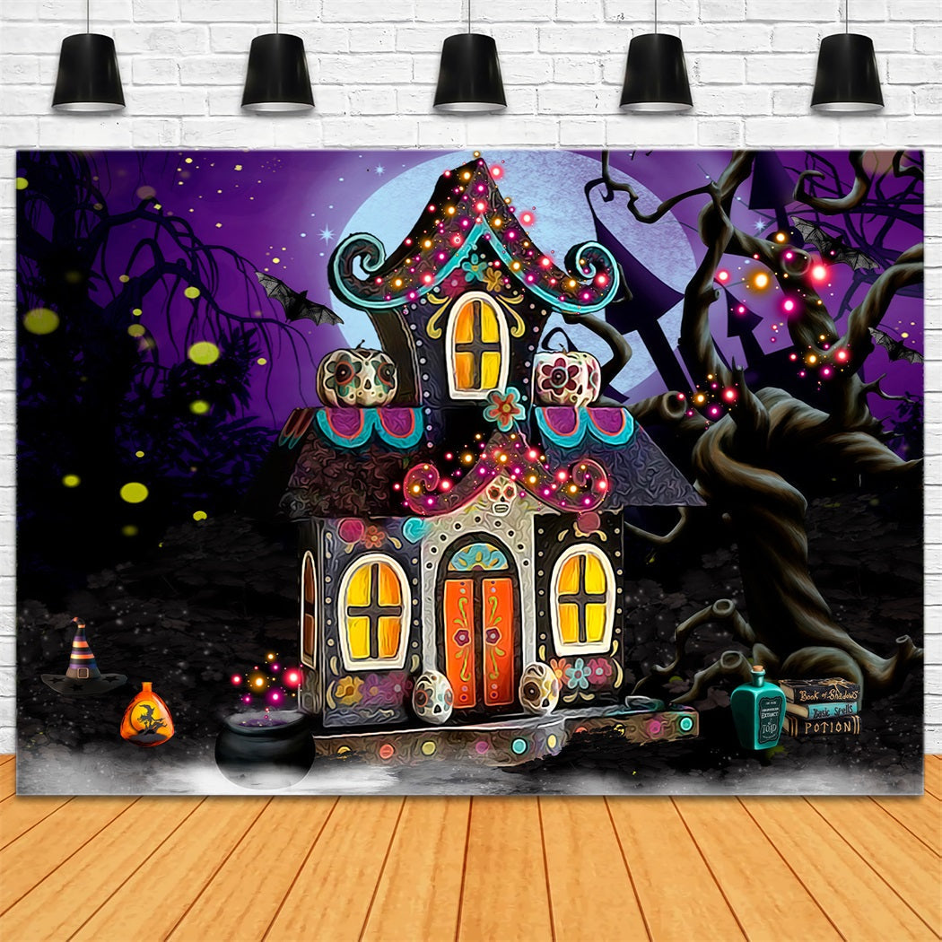 Children Backdrops Whimsical Haunted Candy Cottage Glow Kids Halloween Backdrop UK By Magali