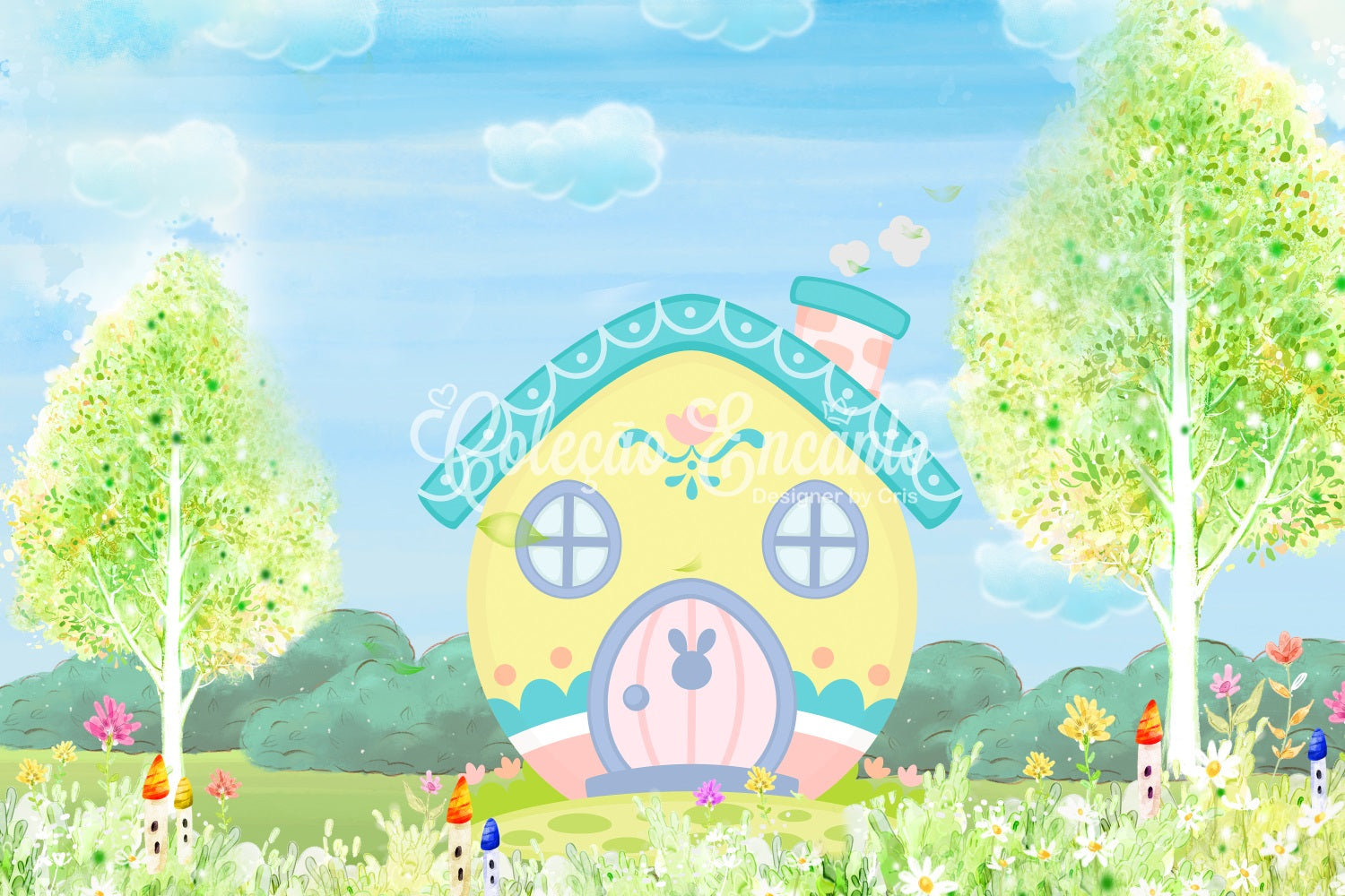 Backdrop For Kids Photoshoot Yellow Bunny Cottage Blossom Meadow Newborn Backdrop UK By Magali