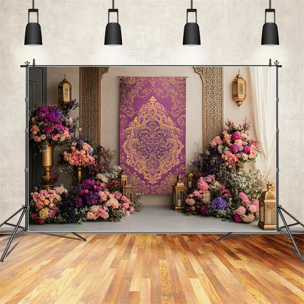 Mother's Day Photo Backdrop Ideas Purple Gold Floral Elegance Mother Day Photo Backdrops UK By Magali