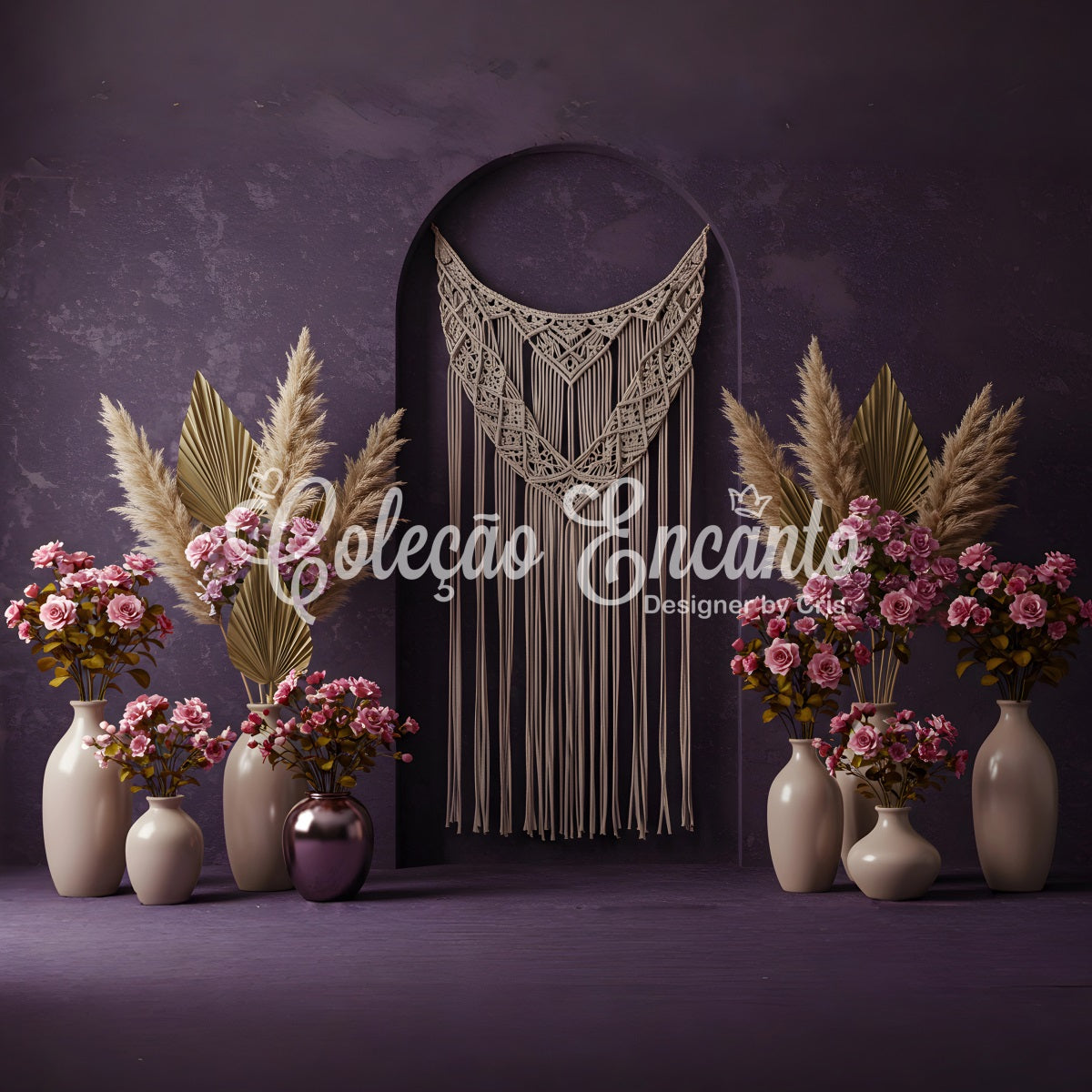 Mothers Day Photo Backdrops Purple Wall Macrame Floral Mother's Day Backdrop UK By Magali