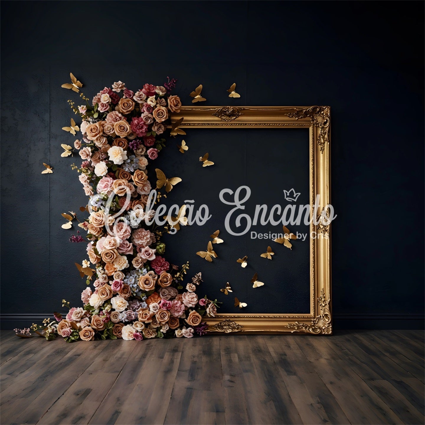 Photo Backdrops For Mothers Day Gold Frame Floral Butterfly Mother's Day Photo Backdrop UK By Magali