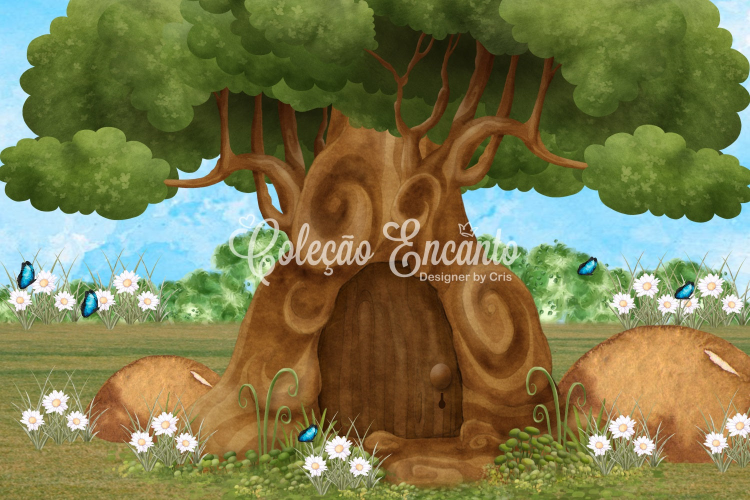 Backdrop For Kids Enchanted Tree Door Daisy Garden Butterfly Backdrop UK By Magali