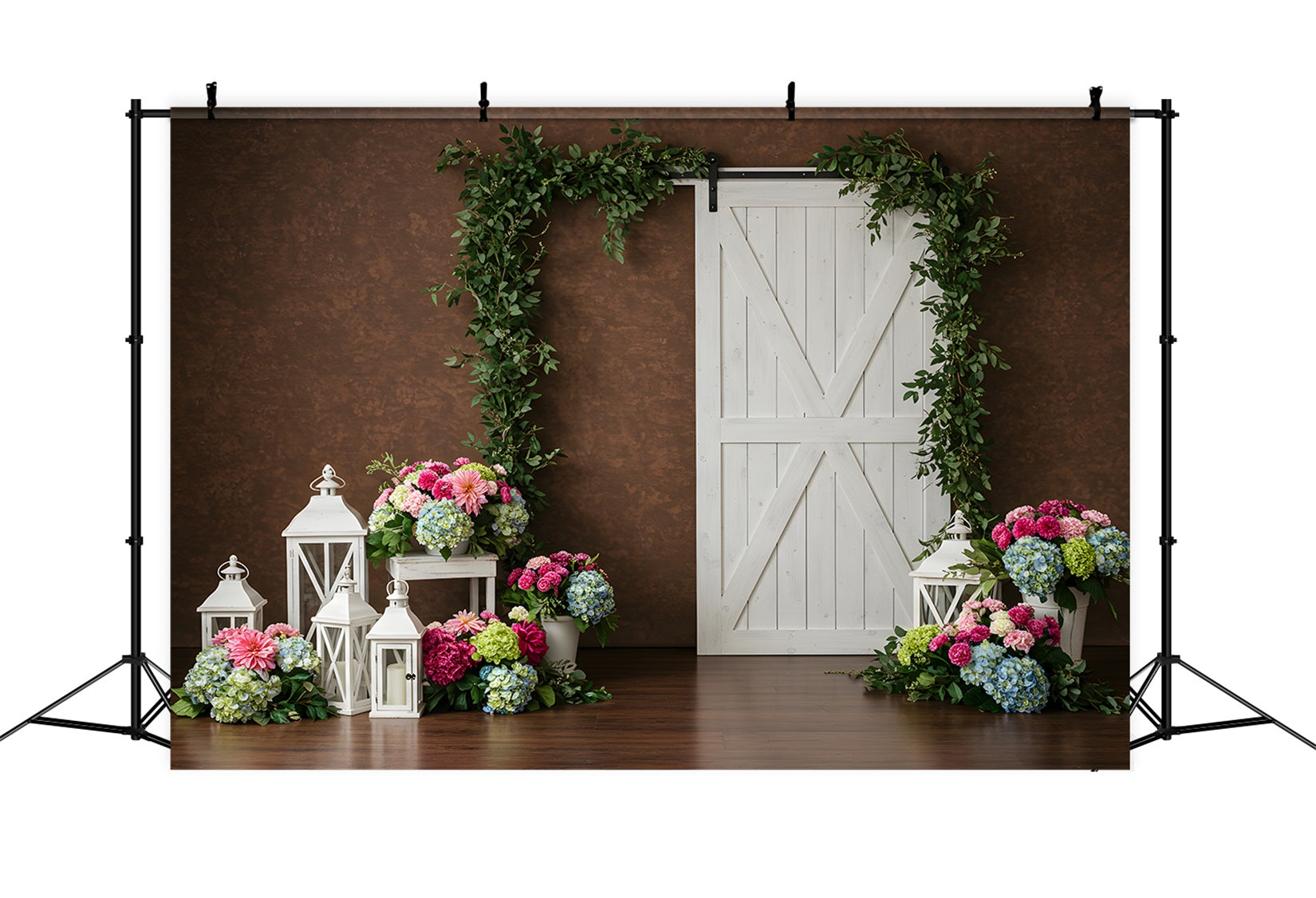 Backdrop Mother's Day Brown Wall White Door Floral Happy Mother's Day Backdrop UK By Magali