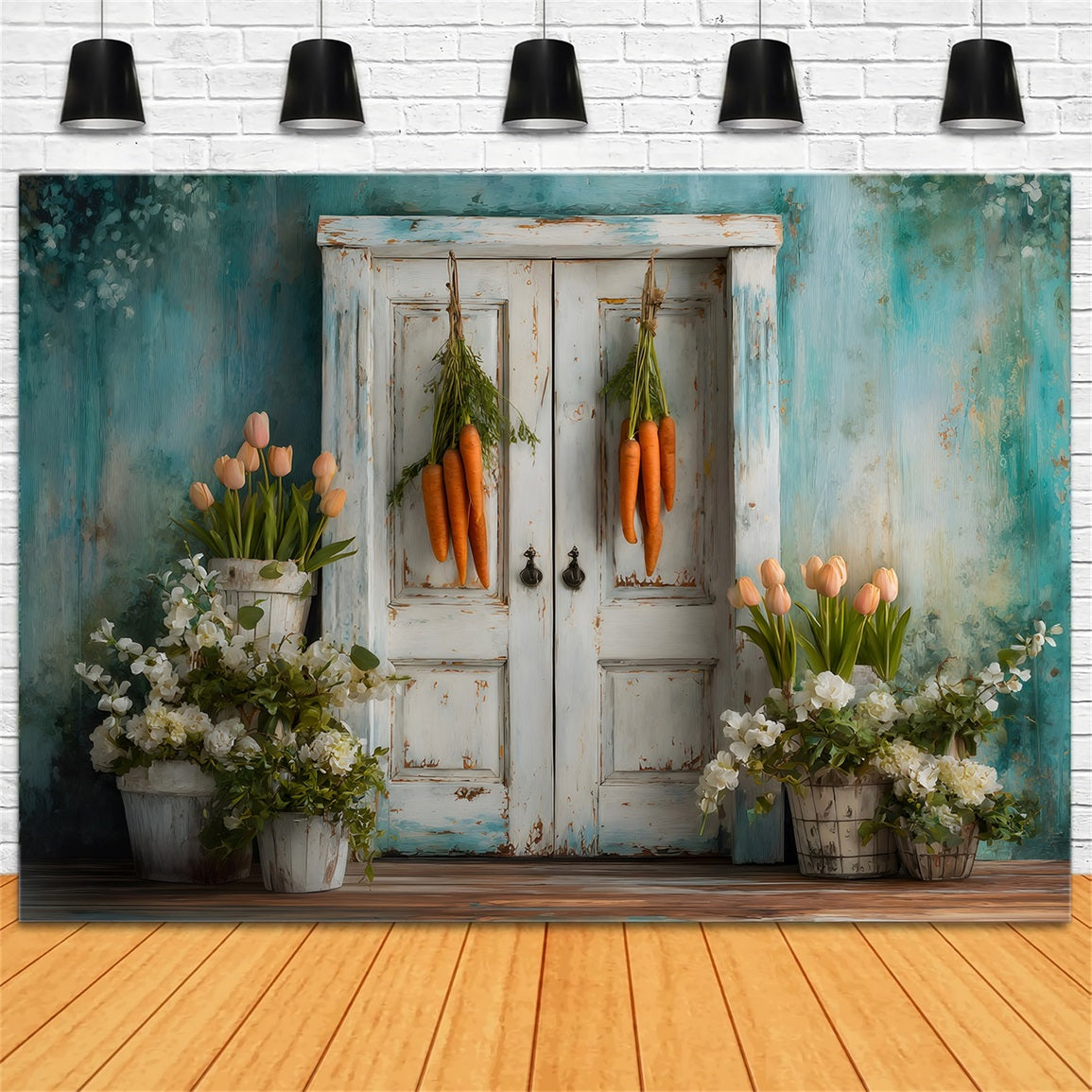 Easter Tulip Backdrop Carrot Door Flower Decor Easter Photo Backdrop UK By Magali