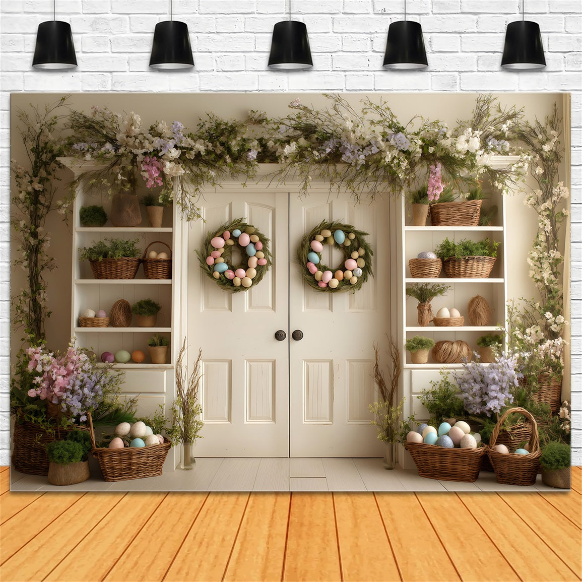 Easter Wreath Doorway Backdrop Double Door Floral Shelves Easter Backdrop Photography UK By Magali