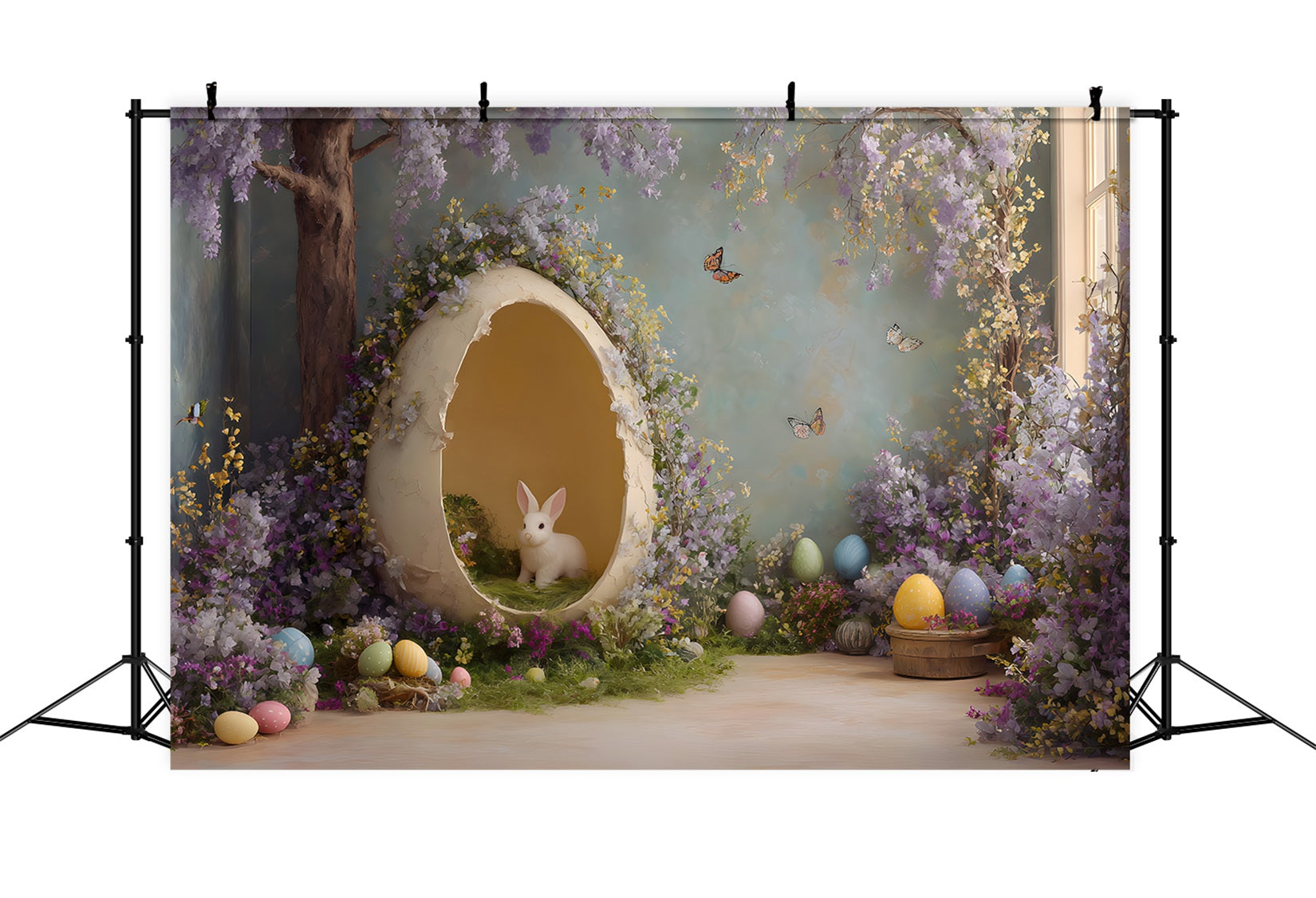 Rabbit Backdrop Bunny Egg Purple Florals Easter Photography Backdrops UK By Magali