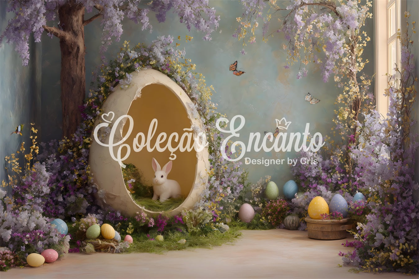 Rabbit Backdrop Bunny Egg Purple Florals Easter Photography Backdrops UK By Magali