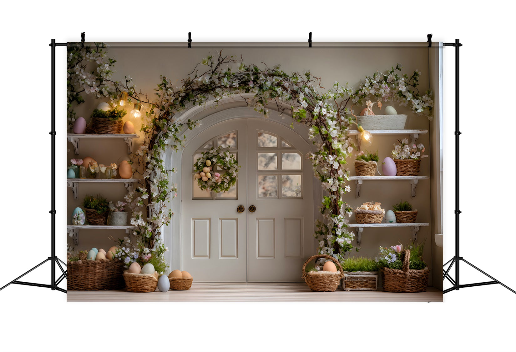 Easter Wreath Doorway Backdrop Egg Floral Shelves Happy Easter Backdrop UK By Magali