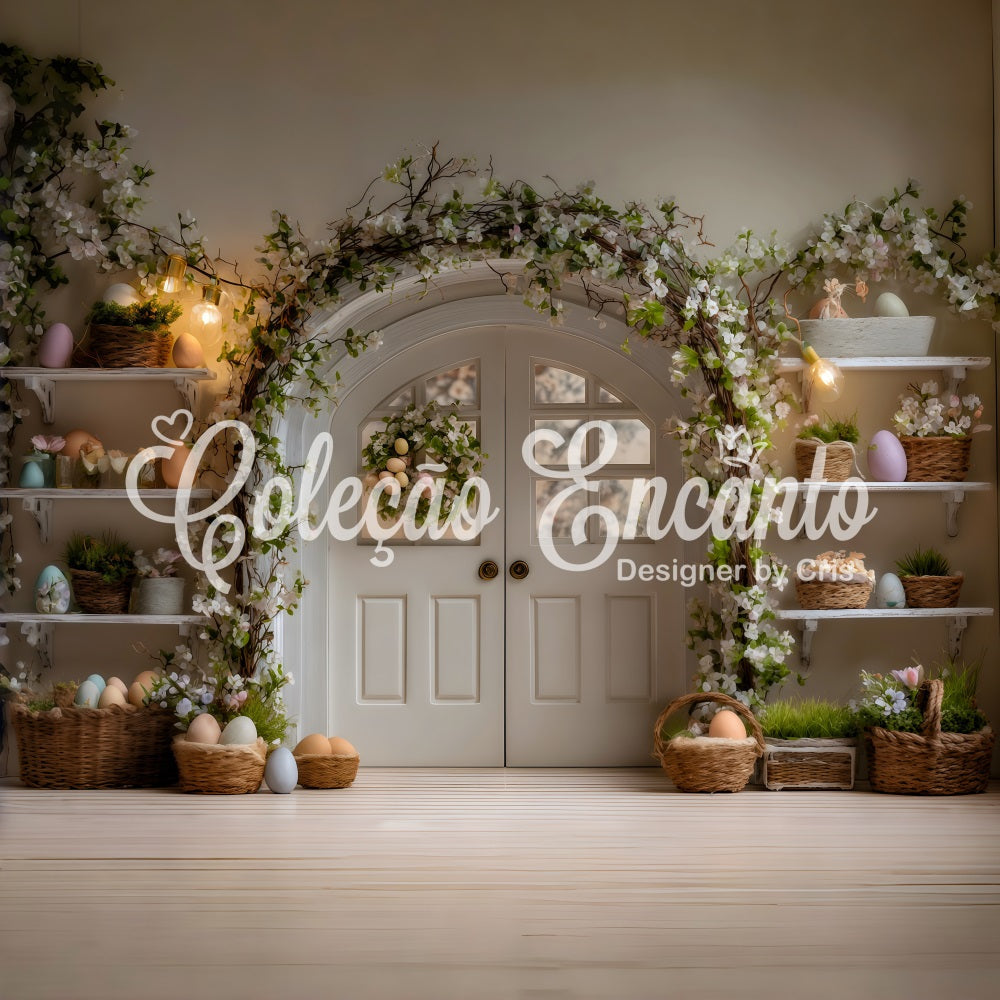 Easter Wreath Doorway Backdrop Egg Floral Shelves Happy Easter Backdrop UK By Magali