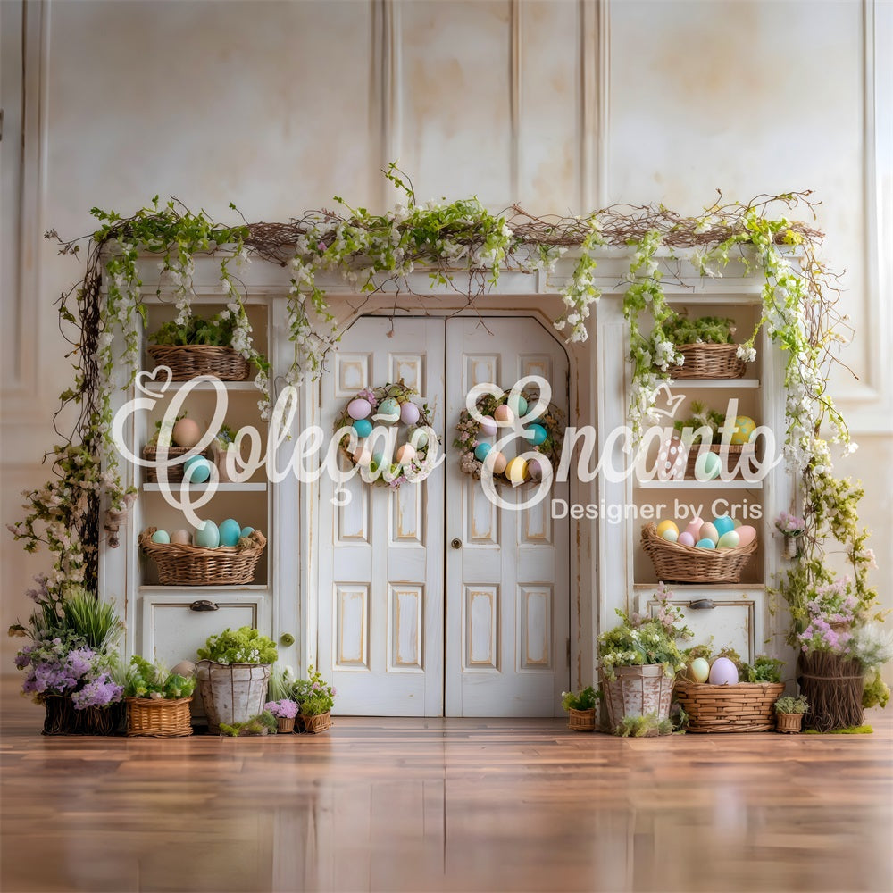 Easter Spring Floral Wreath Backdrop Vine Door Egg Shelves Easter Backdrops UK By Magali
