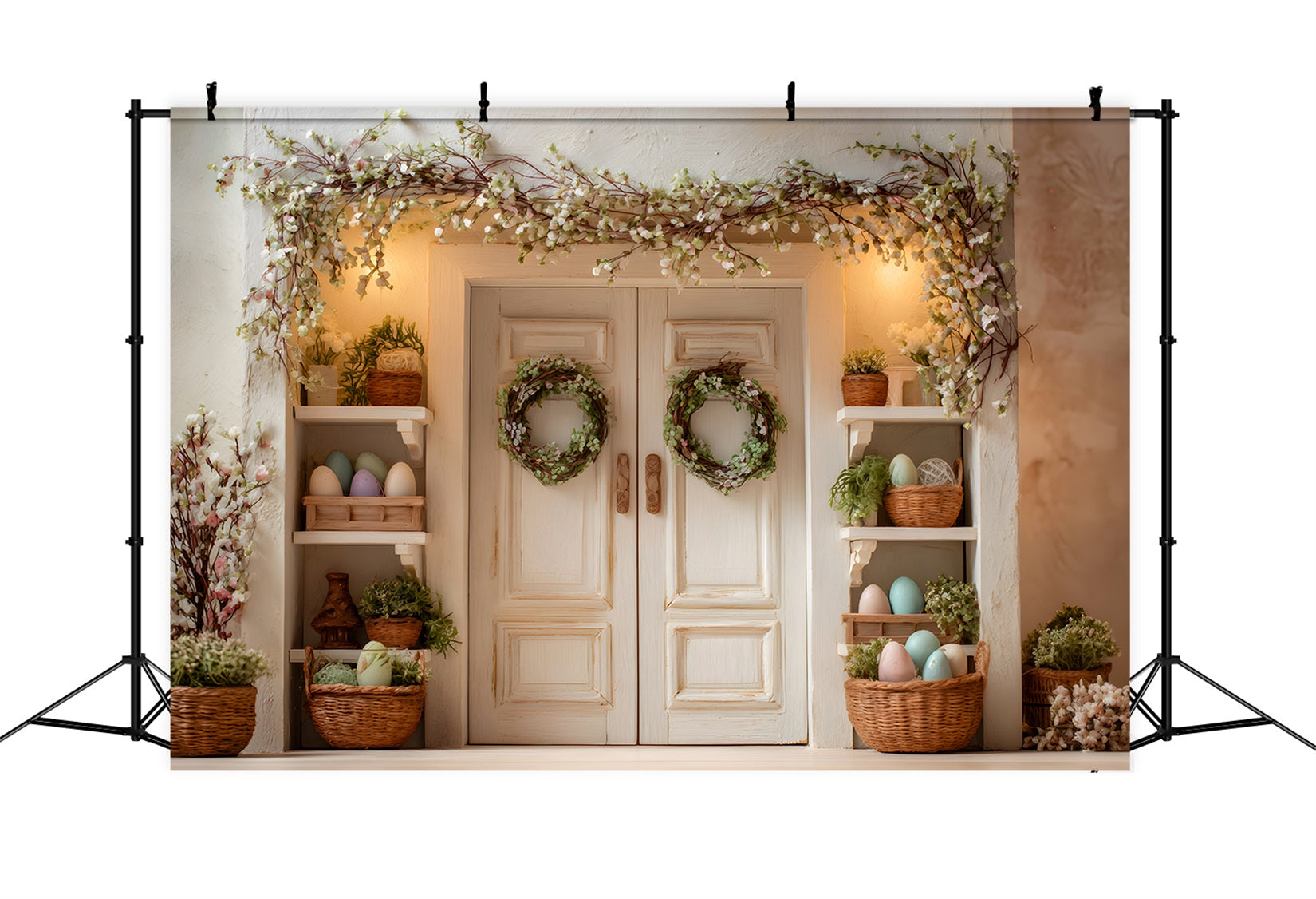 Easter Spring Backdrop Blossom Door Green Wreaths Easter Photoshoot Backdrop UK By Magali