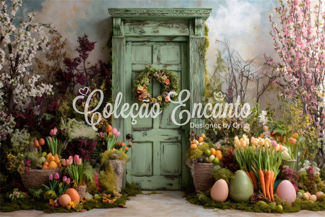 Easter Spring Backdrop Green Door Mossy Blooms Easter Backdrop For Photos UK By Magali