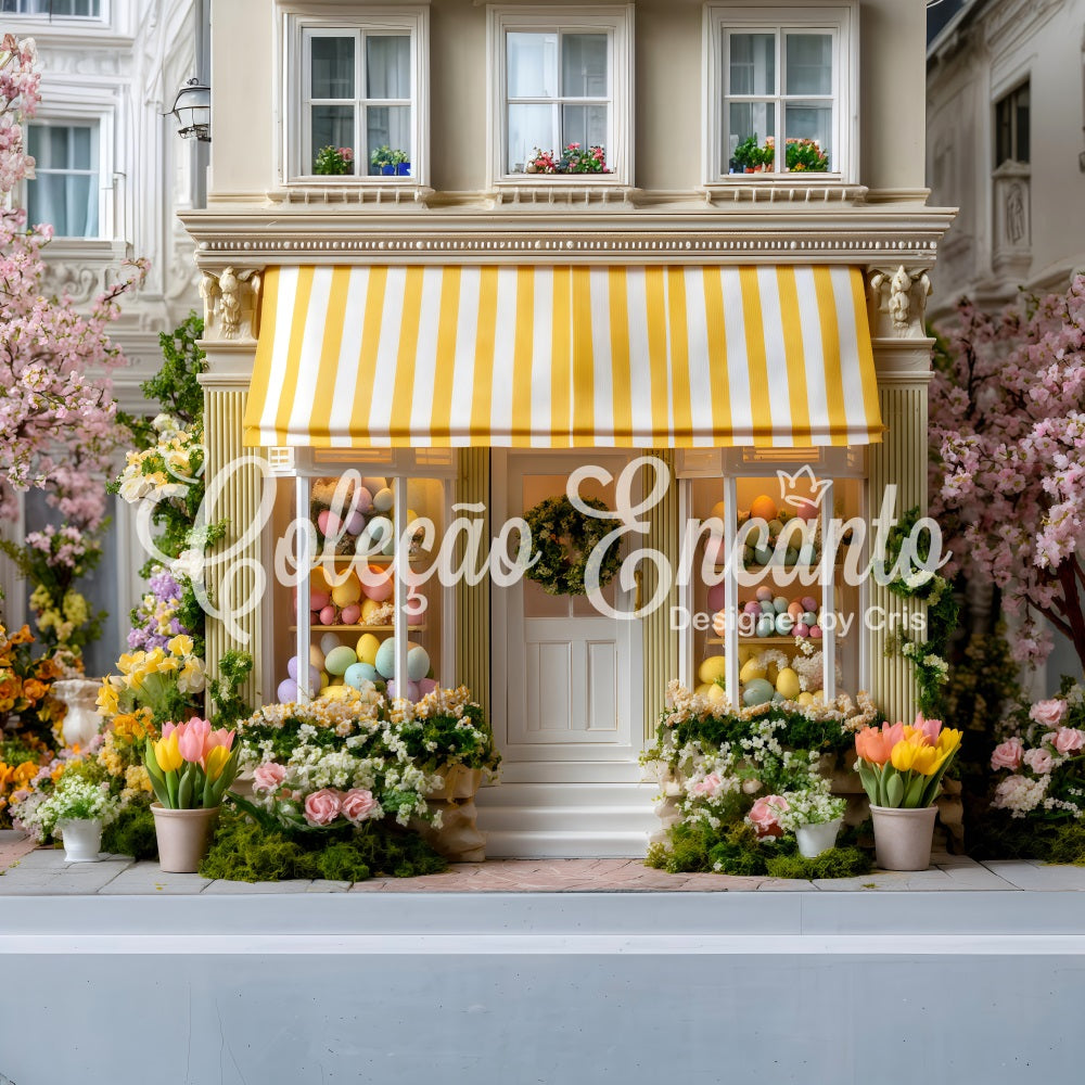 Easter European Garden Backdrop Yellow Awning Egg Shop Backdrop Easter UK By Magali