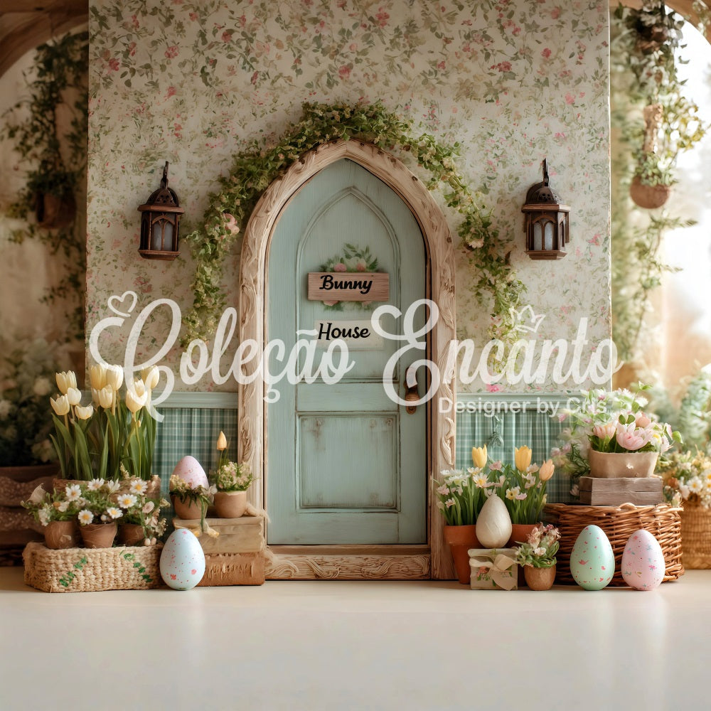 Easter Tulip Backdrop Bunny House Flower Eggs Backdrop For Easter UK By Magali