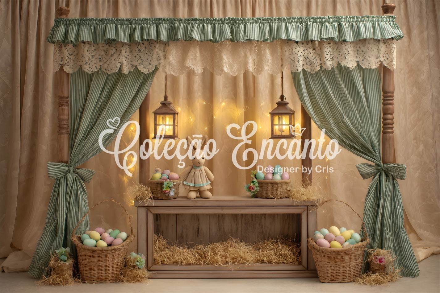 Easter Cute Backdrop Canopy Bunny Egg Baskets Easter Picture Backdrop UK By Magali