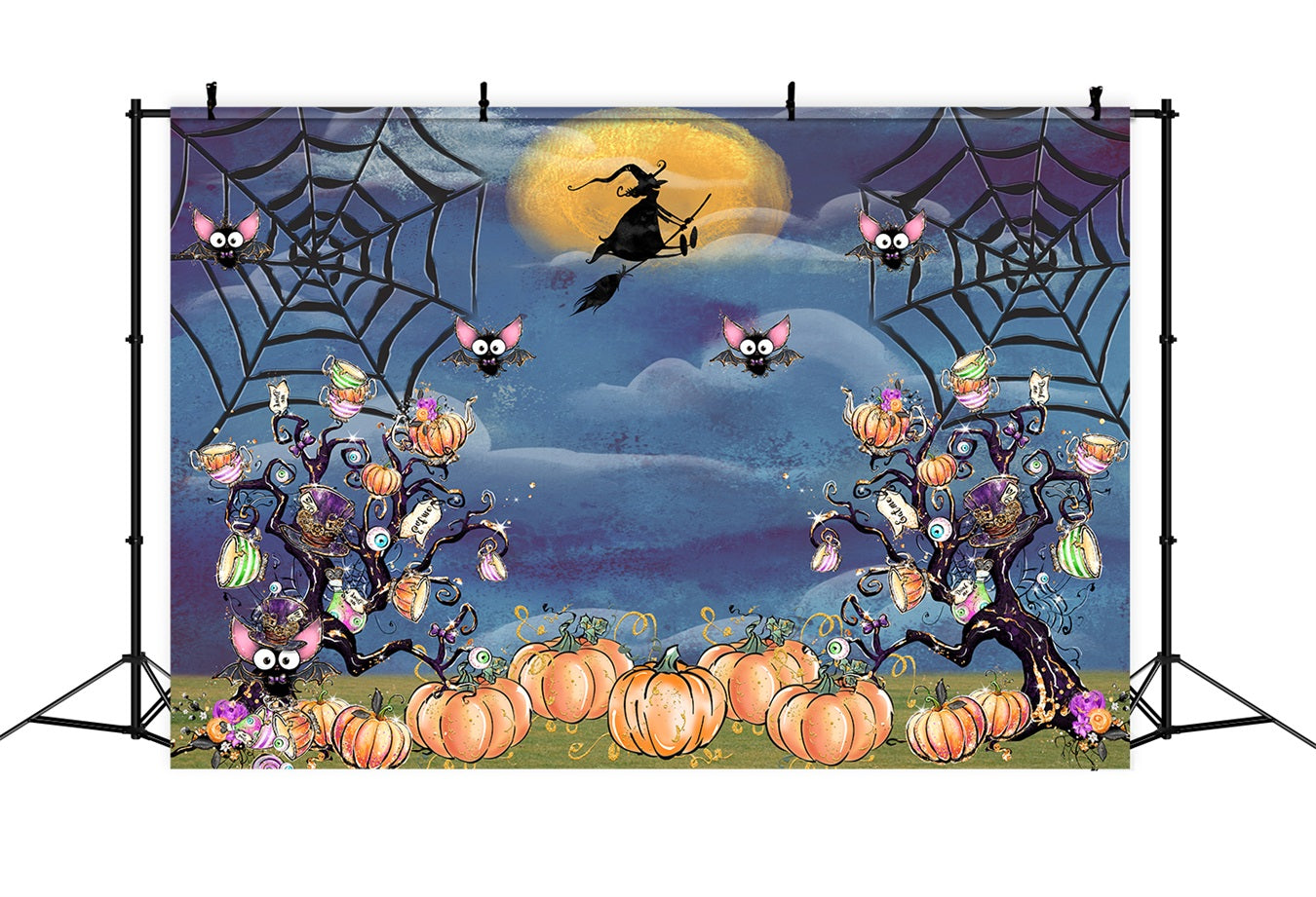 Childrens Backdrop Spooky Pumpkin Tree Web Night Kids Halloween Backdrop UK By Magali