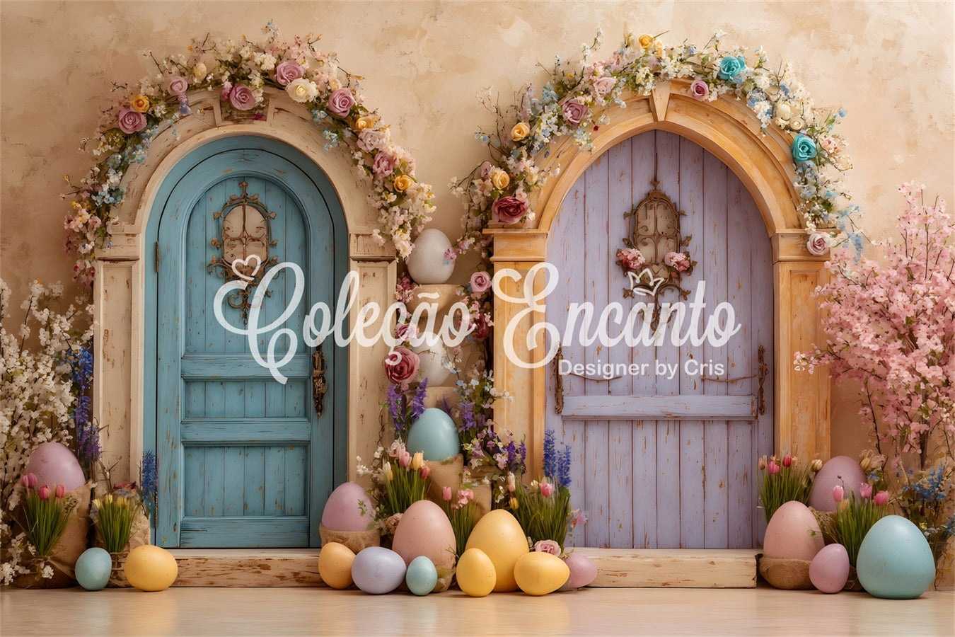 Easter Egg Backdrop Double Doors Flower Blooms Backdrops Easter UK By Magali