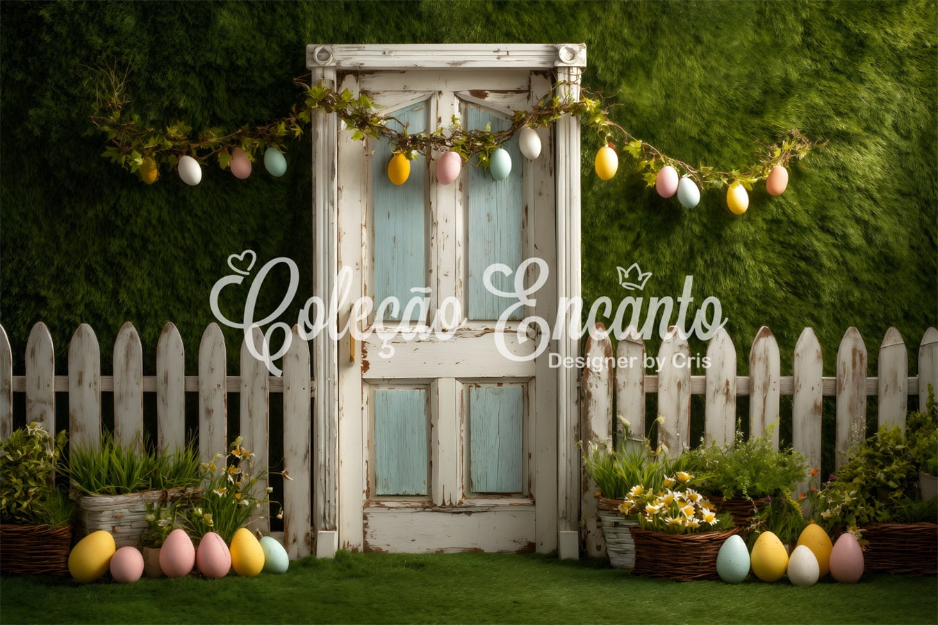 Easter Egg Backdrop Egg Garland Fence Door Easter Themed Backdrop UK By Magali
